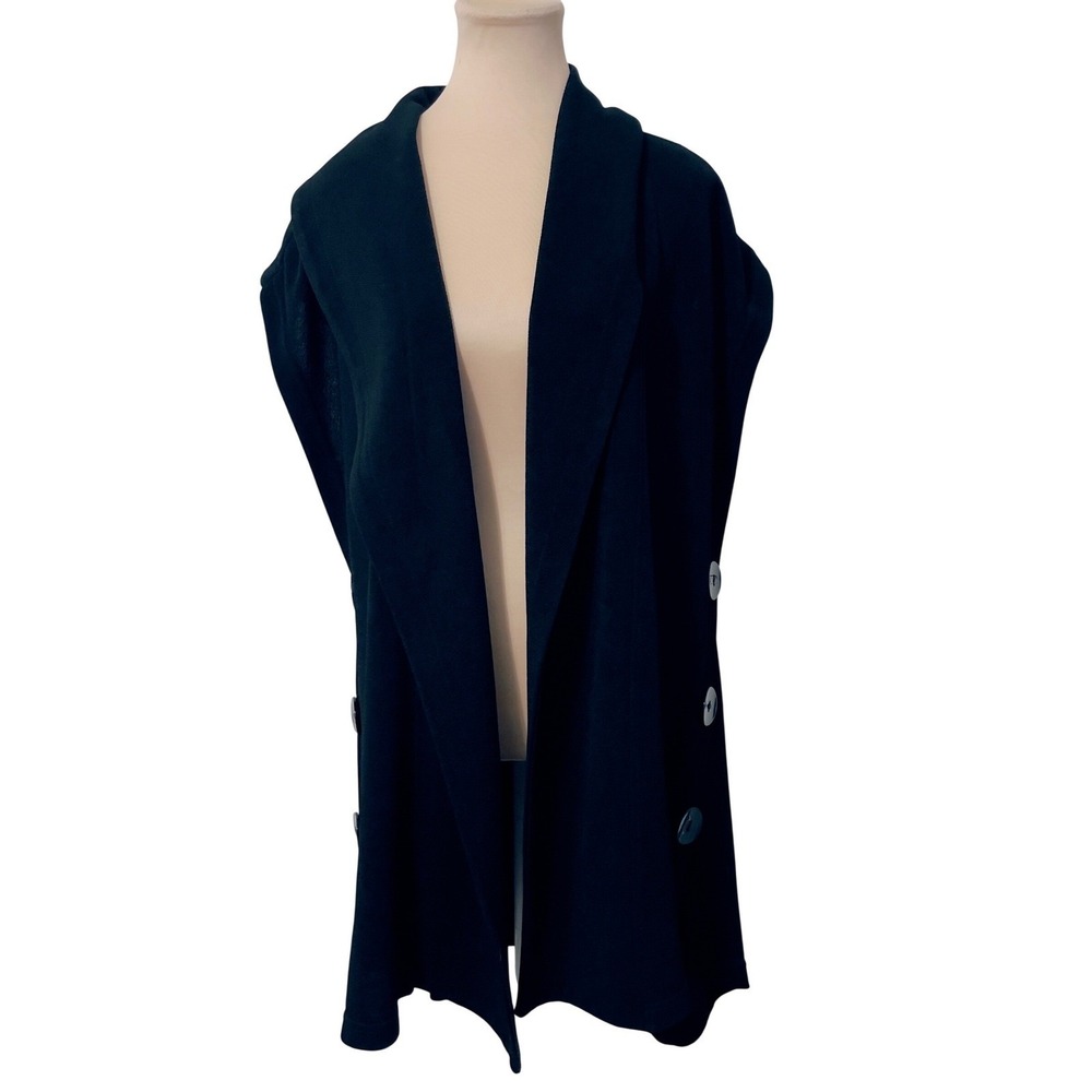 Soft Surroundings Women Vest XL Black Drape Front Open Side Button
